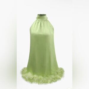 Feather Hem Satin Mini Dress